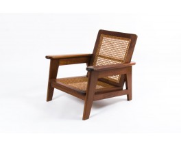 Fauteuil en palissandre et cannage ligne minimaliste 1950