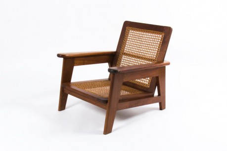 Fauteuil en palissandre et cannage ligne minimaliste 1950