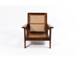 Fauteuil en palissandre et cannage ligne minimaliste 1950