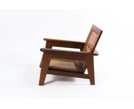 Fauteuil en palissandre et cannage ligne minimaliste 1950