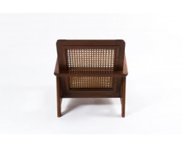 Fauteuil en palissandre et cannage ligne minimaliste 1950