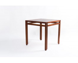 Table de repas carree Andre Sornay en acajou et plateau stratifie noir 1950