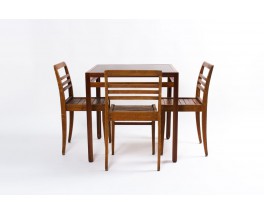 Table de repas carree Andre Sornay en acajou et plateau stratifie noir 1950