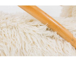 Fauteuils italien en bois clair et tissu imitation agneau de Mongolie 1950 set de 2