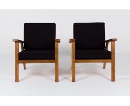 Fauteuils periode reconstruction en chene massif tissu velours chine noir 1950 set de 2