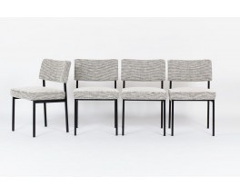 Chaises Joseph Andre Motte modele 764 tissu noir et blanc edition Steiner 1960 set de 4