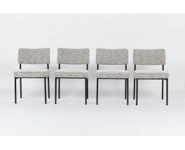 Chaises Joseph Andre Motte modele 764 tissu noir et blanc edition Steiner 1960 set de 4