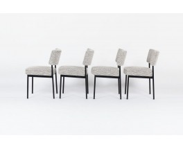 Chaises Joseph Andre Motte modele 764 tissu noir et blanc edition Steiner 1960 set de 4