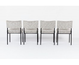 Chaises Joseph Andre Motte modele 764 tissu noir et blanc edition Steiner 1960 set de 4