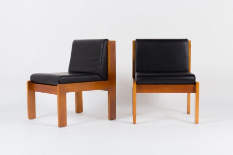 Chauffeuses Andre Sornay en cuir noir 1950 set de 2