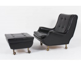 Fauteuil et ottoman Marco Zanuso modele Regent en skai noir edition Arflex 1960