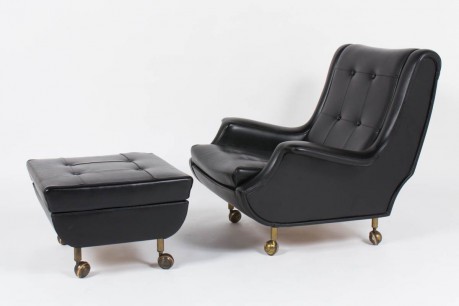 Fauteuil et ottoman Marco Zanuso modele Regent en skai noir edition Arflex 1960