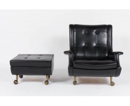 Fauteuil et ottoman Marco Zanuso modele Regent en skai noir edition Arflex 1960