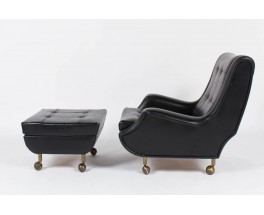 Fauteuil et ottoman Marco Zanuso modele Regent en skai noir edition Arflex 1960