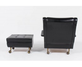 Fauteuil et ottoman Marco Zanuso modele Regent en skai noir edition Arflex 1960