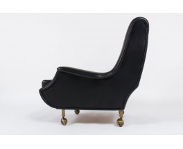 Fauteuil et ottoman Marco Zanuso modele Regent en skai noir edition Arflex 1960