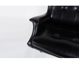 Fauteuil et ottoman Marco Zanuso modele Regent en skai noir edition Arflex 1960