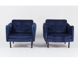 Fauteuils Michel Mortier modele Teckel en microfibre bleu edition Steiner 1950 set de 2