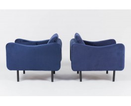 Fauteuils Michel Mortier modele Teckel en microfibre bleu edition Steiner 1950 set de 2