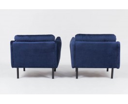 Fauteuils Michel Mortier modele Teckel en microfibre bleu edition Steiner 1950 set de 2