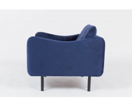 Fauteuils Michel Mortier modele Teckel en microfibre bleu edition Steiner 1950 set de 2