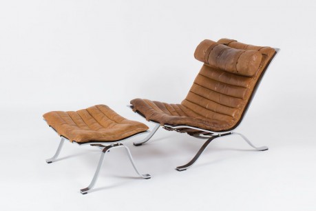 Lounge chair Arne Norell modele ARI en cuir marron edition Norell Mobel AB 1970