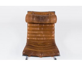 Lounge chair Arne Norell modele ARI en cuir marron edition Norell Mobel AB 1970