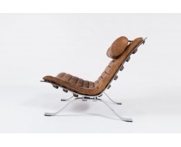 Lounge chair Arne Norell modele ARI en cuir marron edition Norell Mobel AB 1970