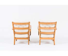 Fauteuils danois en bois et coussin en tissu polaire 1950 set de 2