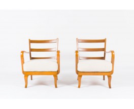 Fauteuils danois en bois et coussin en tissu polaire 1950 set de 2