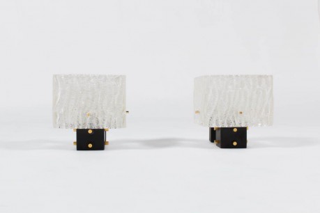 Appliques structure noir laiton et verre 1950 set de 2