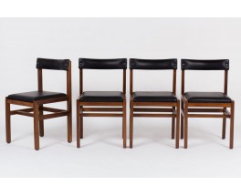 Chaises Andre Sornay acajou et cuir noir 1950 set de 4