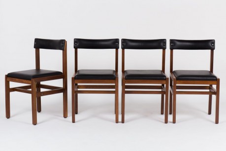 Chaises Andre Sornay acajou et cuir noir 1950 set de 4