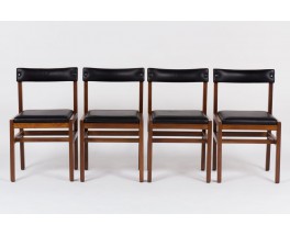 Chaises Andre Sornay acajou et cuir noir 1950 set de 4