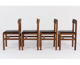 Chaises Andre Sornay acajou et cuir noir 1950 set de 4