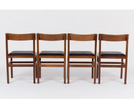 Chaises Andre Sornay acajou et cuir noir 1950 set de 4