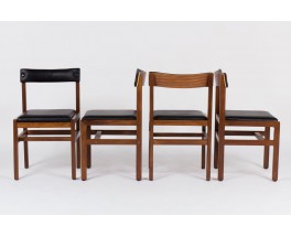 Chaises Andre Sornay acajou et cuir noir 1950 set de 4