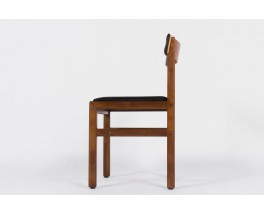 Chaises Andre Sornay acajou et cuir noir 1950 set de 4