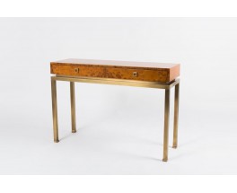 Console Guy Lefevre en laiton et loupe d'orme edition Maison Jansen 1970