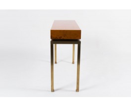 Console Guy Lefevre en laiton et loupe d'orme edition Maison Jansen 1970