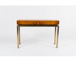 Console Guy Lefevre en laiton et loupe d'orme edition Maison Jansen 1970