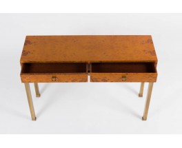 Console Guy Lefevre en laiton et loupe d'orme edition Maison Jansen 1970