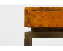 Console Guy Lefevre en laiton et loupe d'orme edition Maison Jansen 1970