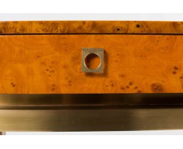 Console Guy Lefevre en laiton et loupe d'orme edition Maison Jansen 1970