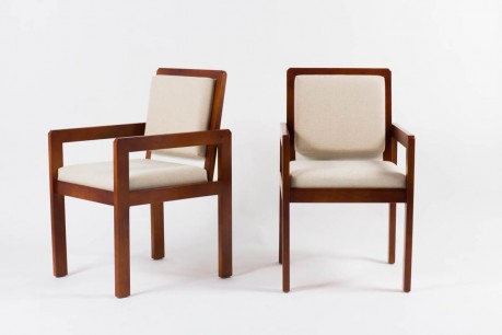 Fauteuils Andre Sornay en hetre et tissu Kvadrat beige 1950 set de 2