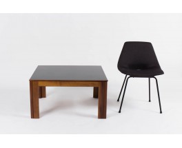 Table basse Andre Sornay en acajou et plateau stratifie noir 1950