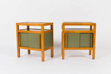 Chevets Andre Sornay hetre naturel et panneaux laques vert 1950
