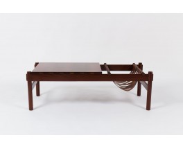 Table basse rectangulaire palissandre et cuir edition Dujo Cuba 1970