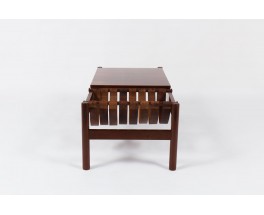 Table basse rectangulaire palissandre et cuir edition Dujo Cuba 1970