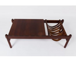 Table basse rectangulaire palissandre et cuir edition Dujo Cuba 1970